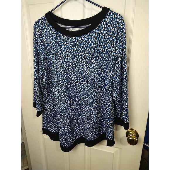 Croft & Barrow Woman XL Blouse Blue White Polkadot Asymmetrical Hemline Business - Picture 2 of 10